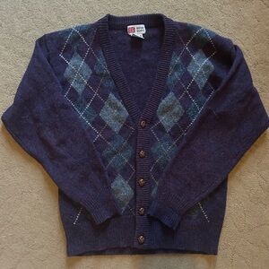 European’s Men's Classic Argyle Cardigan - Deep Blue & Purple